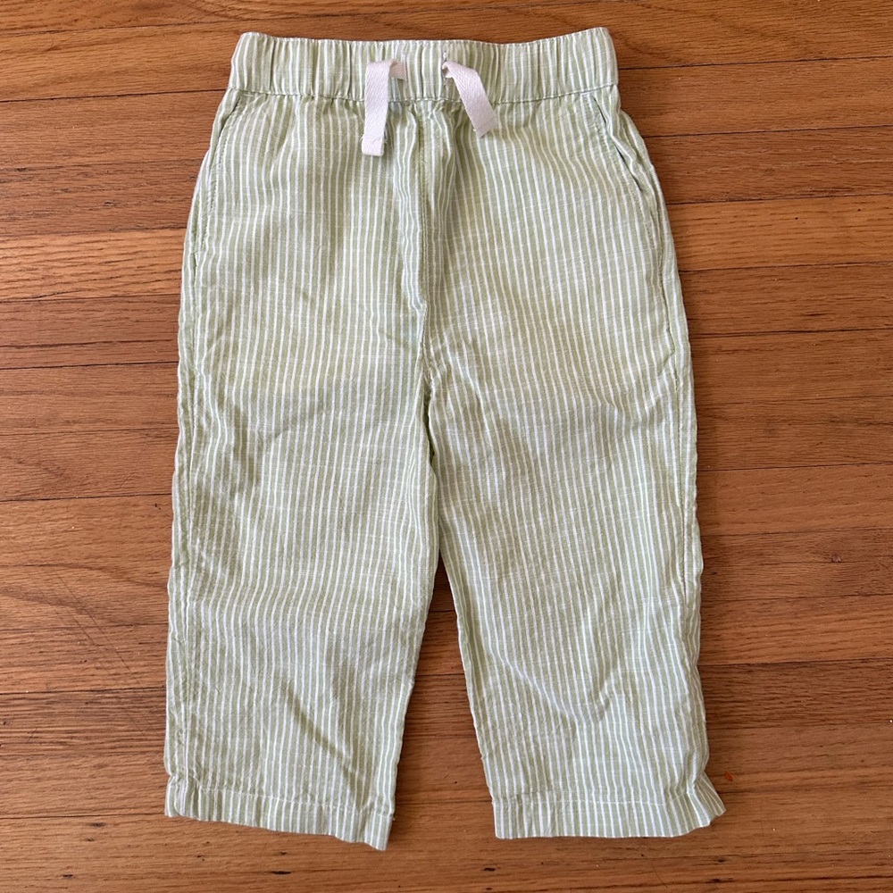 ⚡️Hanna Andersson Poplin Pants • Size 2 • Striped Leaf Green Ecru Pants Toddler